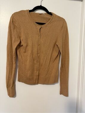 GAP 100% Cotton Classic Crewneck Button-Front Sweater - Camel